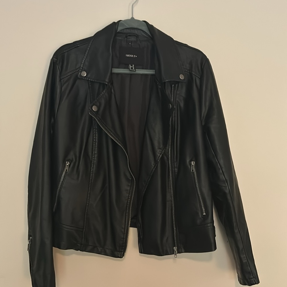 Forever 21+ Leather Jacket Black 0X Faux Leather
